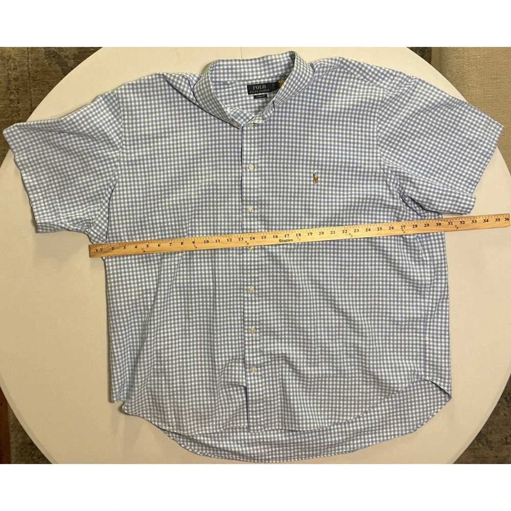 Polo Ralph Lauren Mens 3XB Gingham Short Sleeve‎ Button Down Shirt Flesh Pony